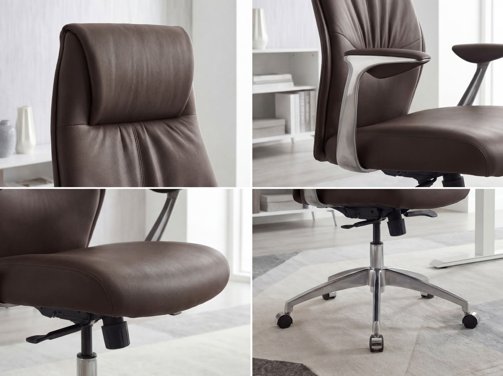 FineBuy Bürostuhl Echt-Leder Schreibtischstuhl Chefsessel Drehstuhl 120KG – Ansicht 5