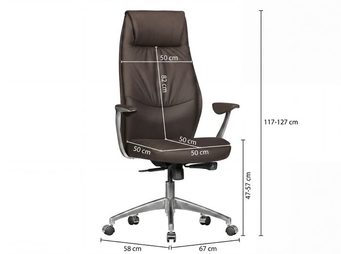 FineBuy Bürostuhl Echt-Leder Schreibtischstuhl Chefsessel Drehstuhl 120KG – Maßzeichnung