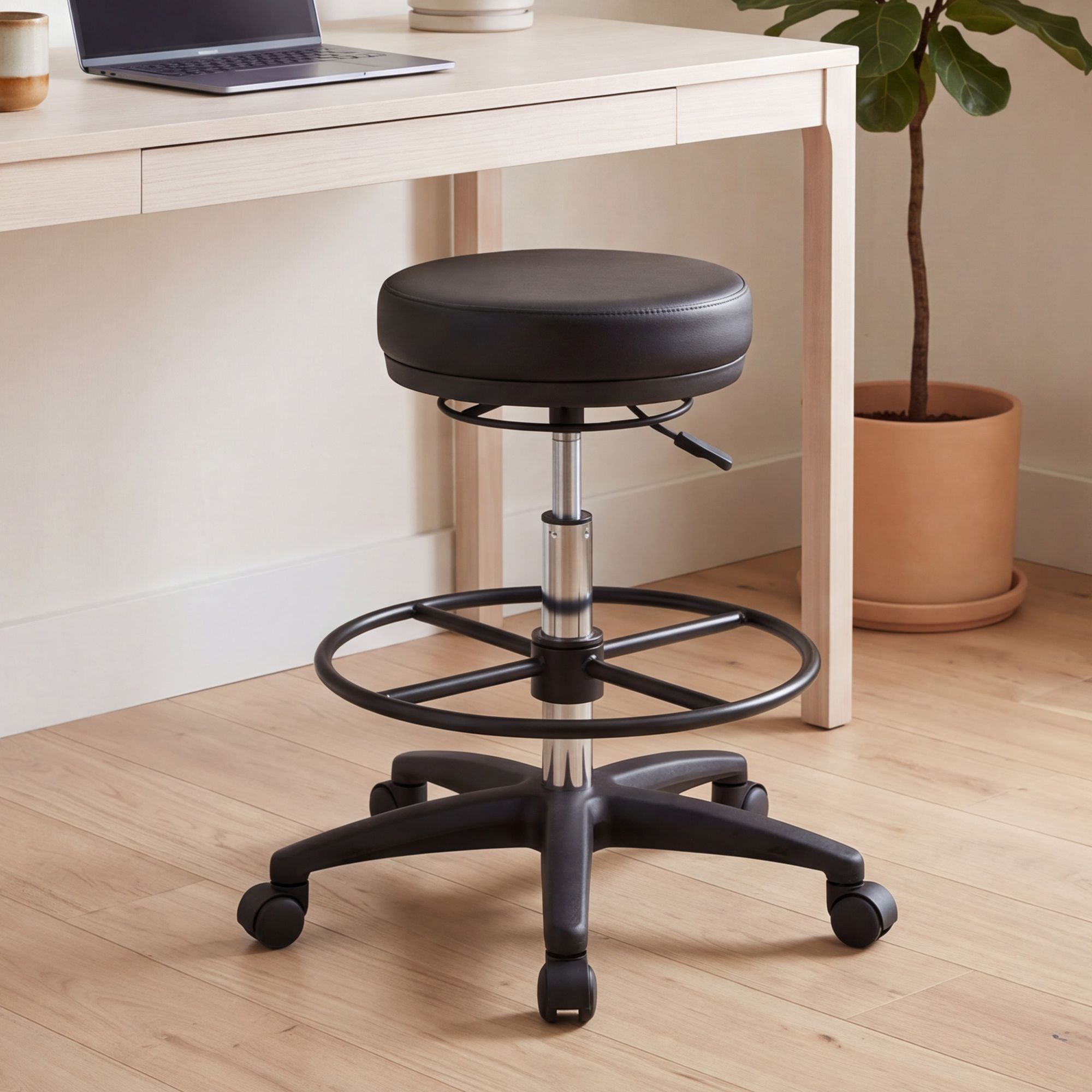 Arbeitsstuhl Rollhocker ohne Lehne Höhenverstellbar Drehhocker Hocker Stehhilfe – Ansicht 1