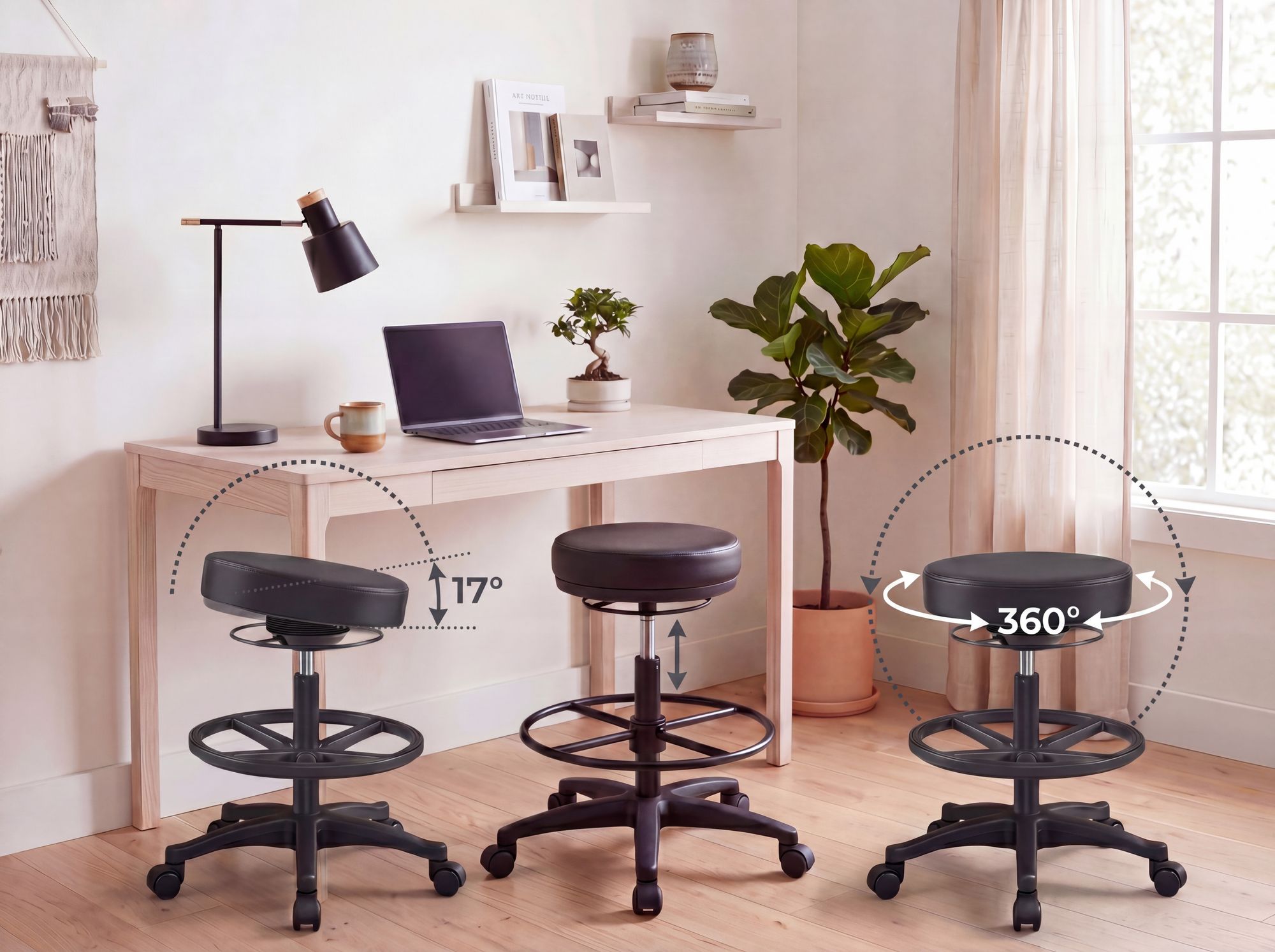 Arbeitsstuhl Rollhocker ohne Lehne Höhenverstellbar Drehhocker Hocker Stehhilfe – Ansicht 4