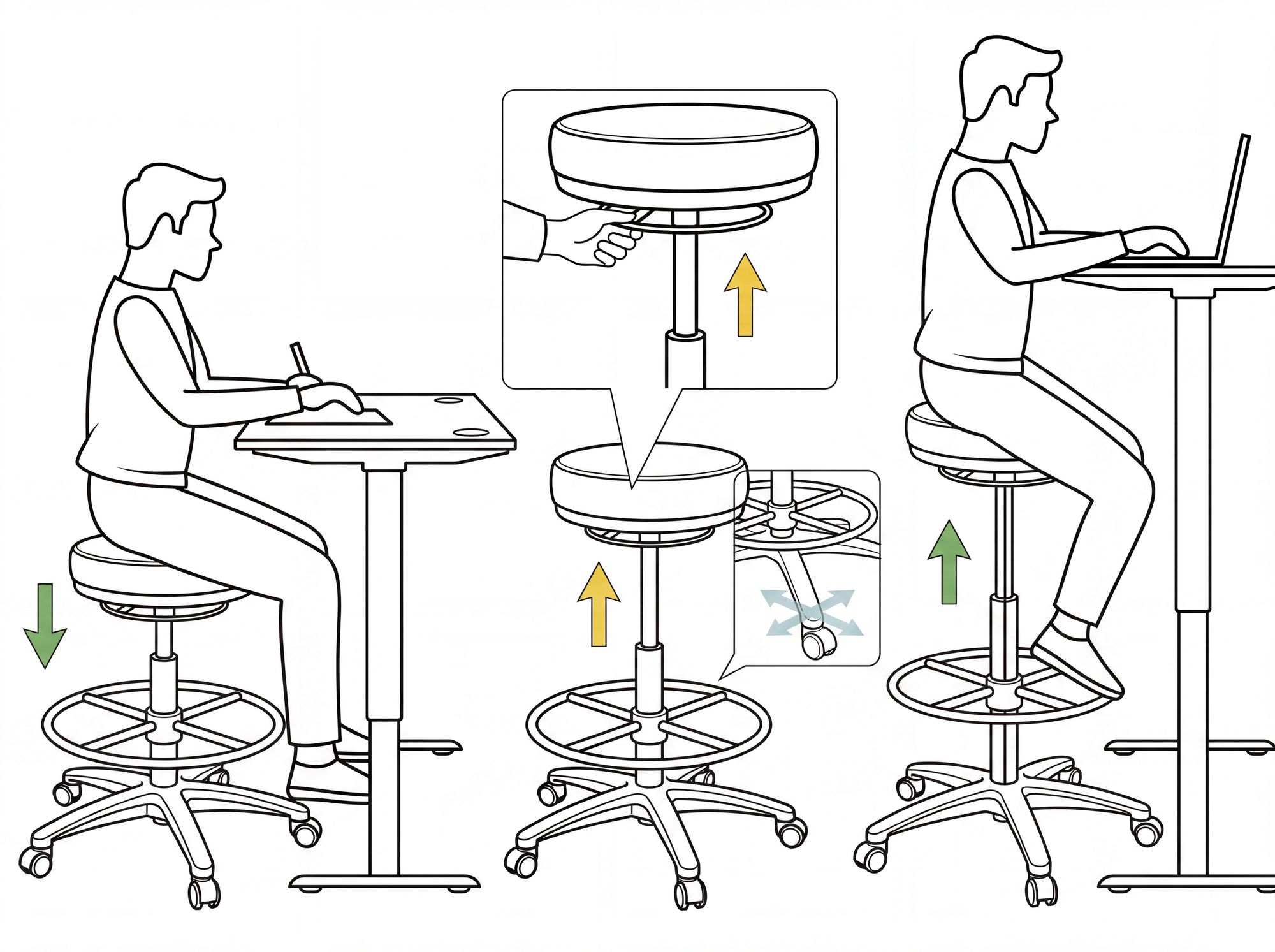 Arbeitsstuhl Rollhocker ohne Lehne Höhenverstellbar Drehhocker Hocker Stehhilfe – Ansicht 5