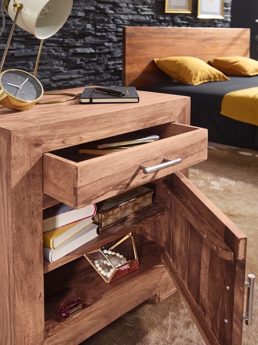 FineBuy Nachttisch Massivholz 60 cm Nachtschrank Nachtkonsole für Boxspringbett – Maßzeichnung