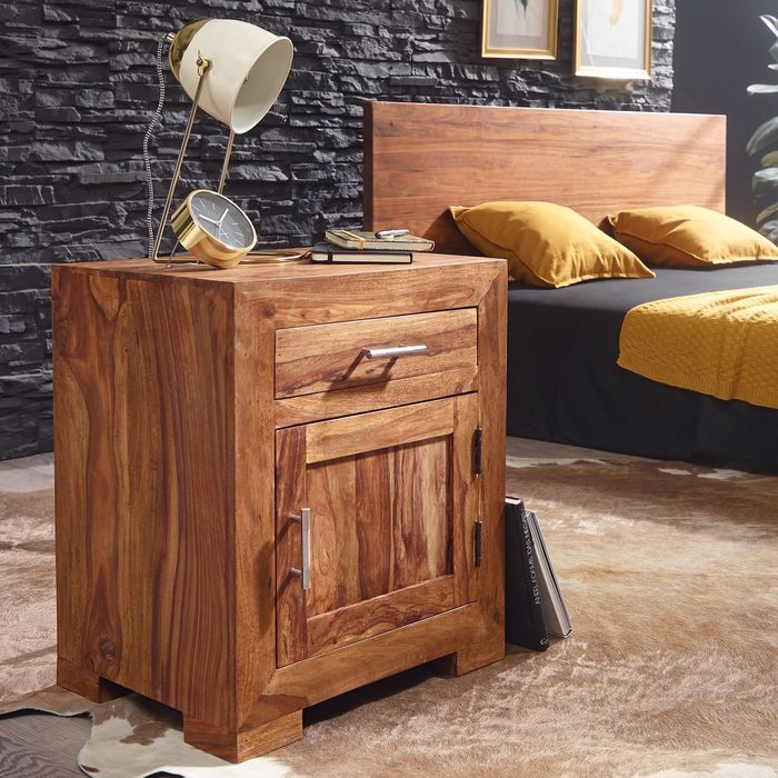 FineBuy Nachttisch Massivholz 60 cm Nachtschrank Nachtkonsole für Boxspringbett