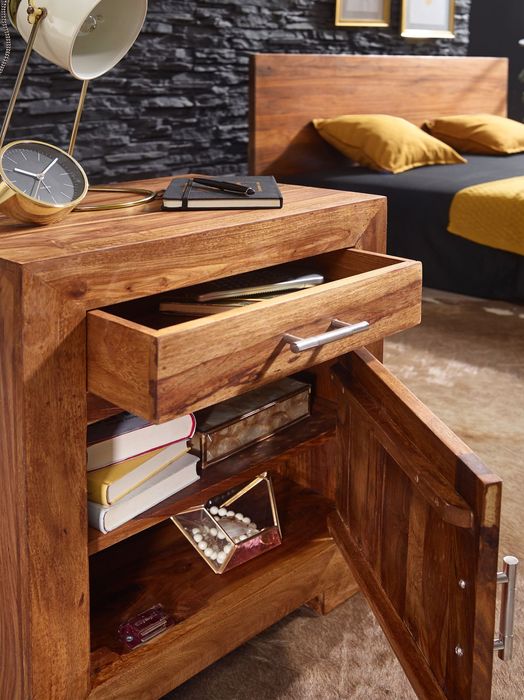 FineBuy Nachttisch Massivholz 60 cm Nachtschrank Nachtkonsole für Boxspringbett – Maßzeichnung