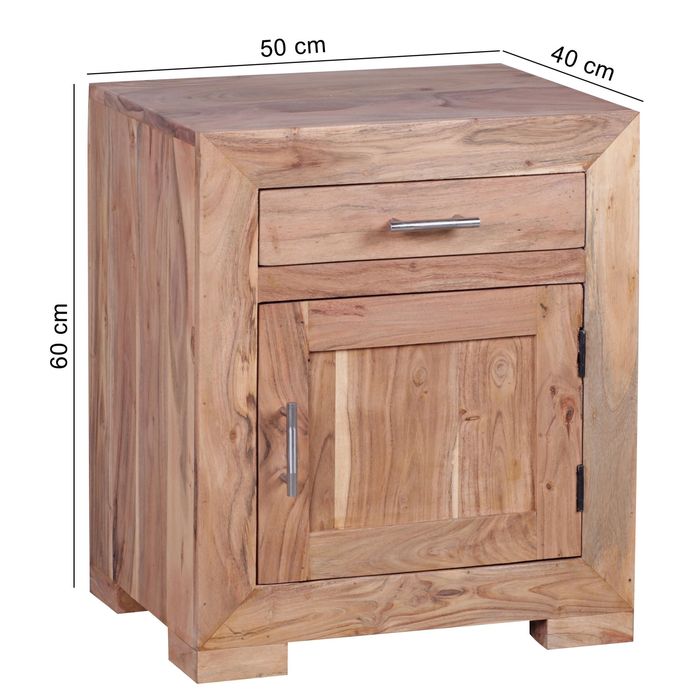 FineBuy Nachttisch Massivholz 60 cm Nachtschrank Nachtkonsole für Boxspringbett – Maßzeichnung