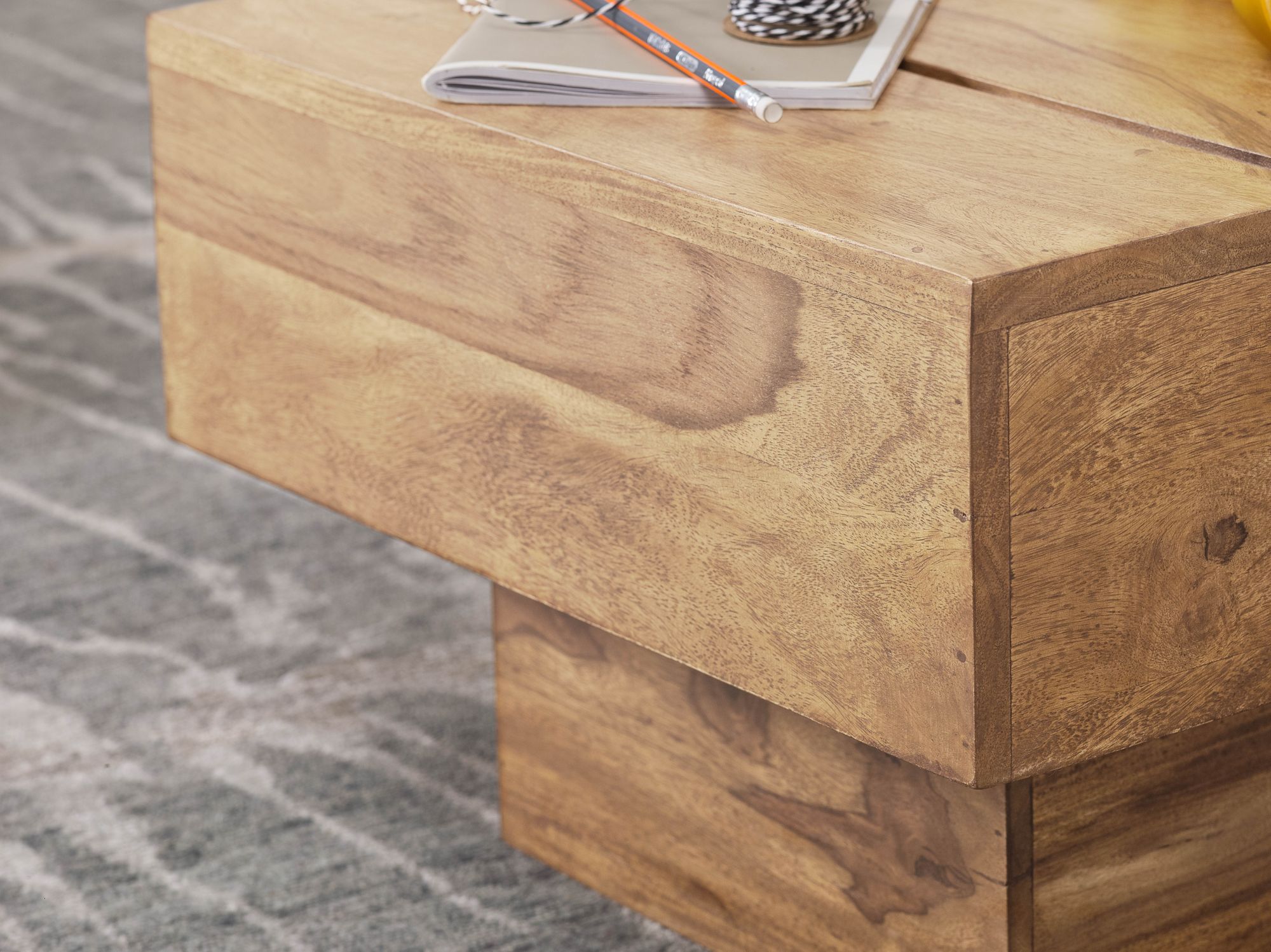 FineBuy Beistelltisch Massivholz Wohnzimmertisch 44 x 44 x 30 cm Couchtisch massiv Landhaus-Stil Cube quadratisch | Farbe: Braun