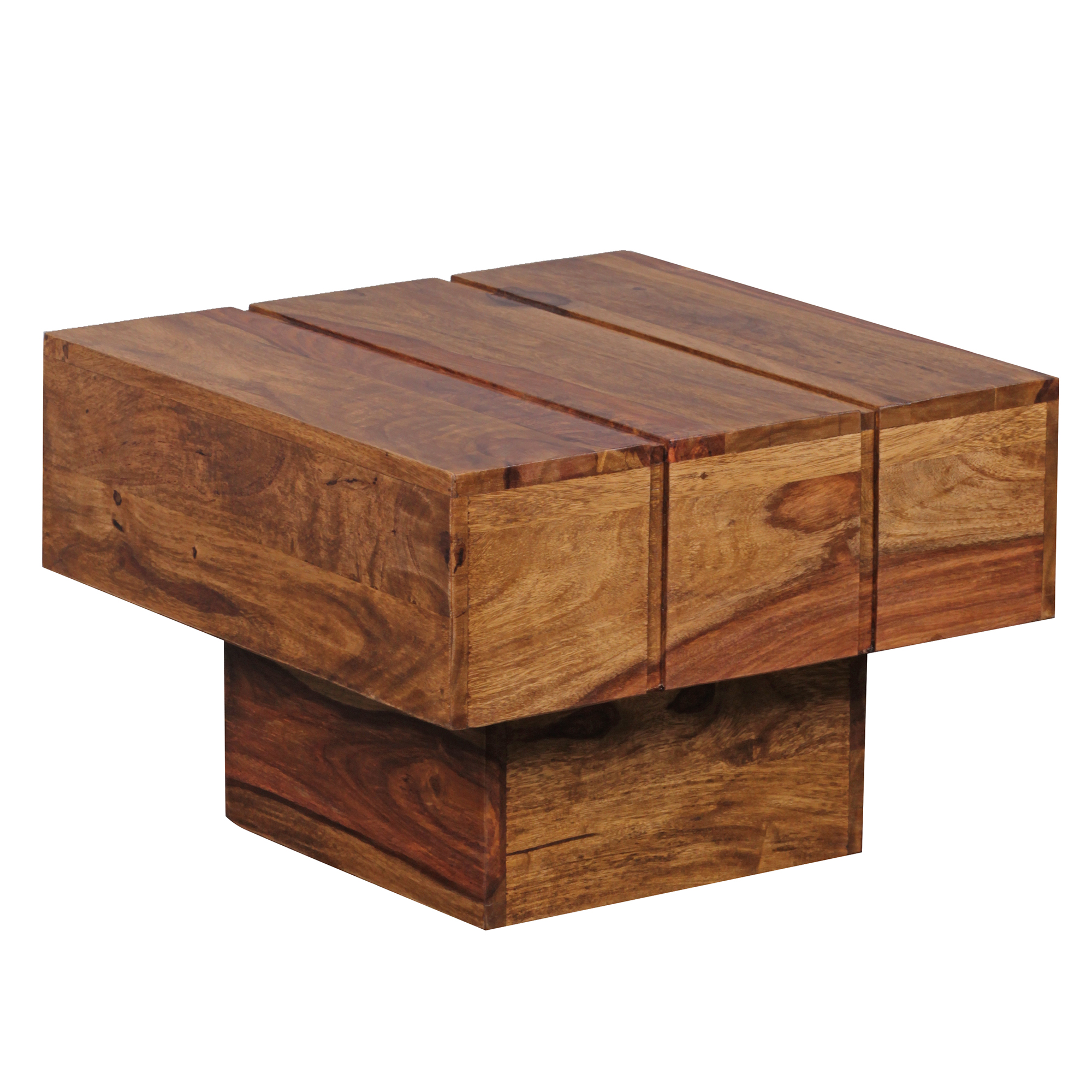 FineBuy Beistelltisch Massivholz Wohnzimmertisch 44 x 44 x 30 cm Couchtisch massiv Landhaus-Stil Cube quadratisch | Farbe: Braun