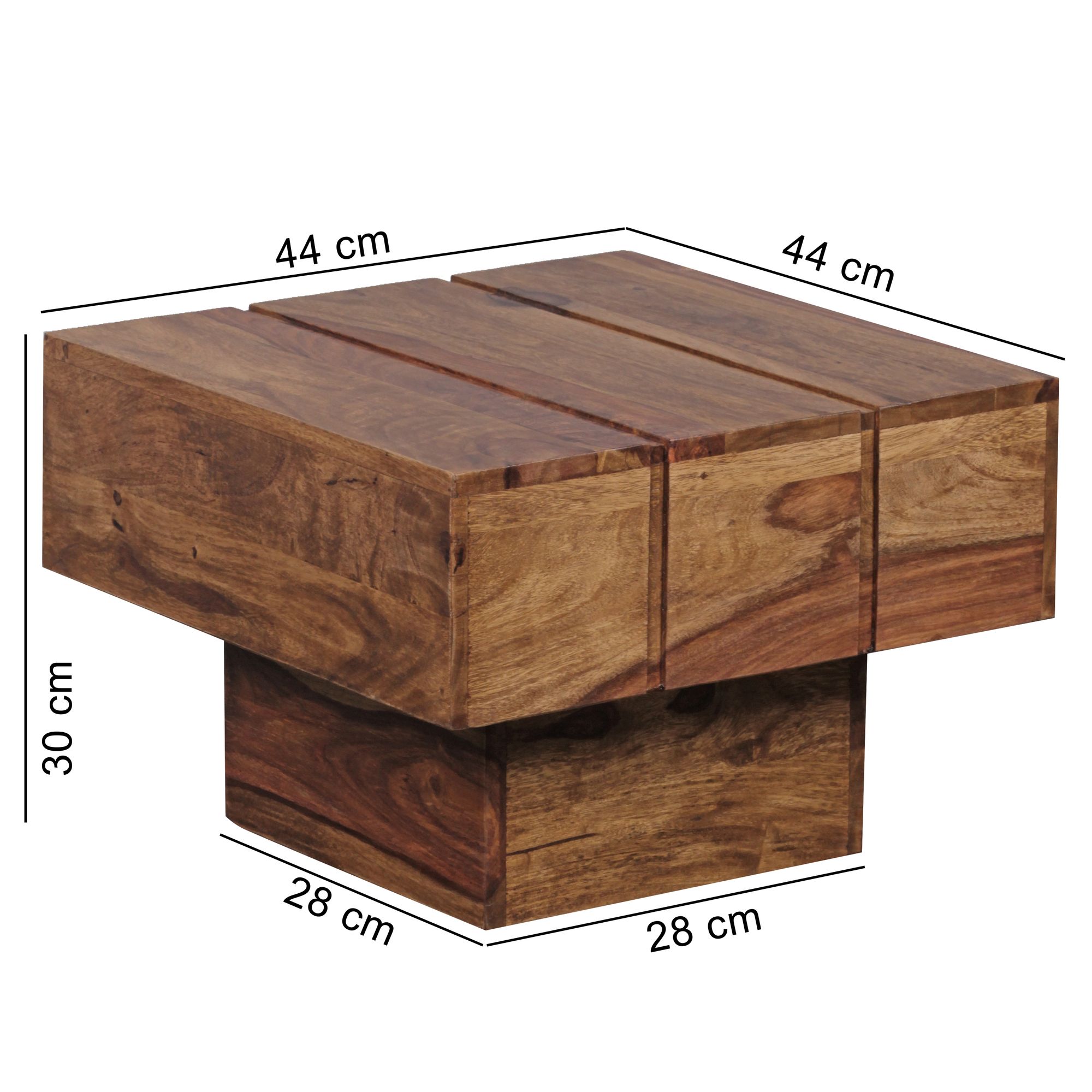 FineBuy Beistelltisch Massivholz Wohnzimmertisch 44 x 44 x 30 cm Couchtisch massiv Landhaus-Stil Cube quadratisch | Farbe: Braun