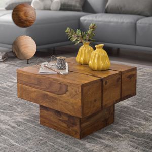 FineBuy Beistelltisch Massivholz Wohnzimmertisch 44 x 44 x 30 cm Couchtisch massiv Landhaus-Stil Cube quadratisch 5698