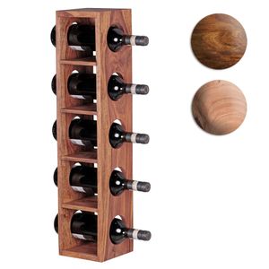 FineBuy Weinregal Massiv-Holz Flaschen-Regal Design Wandmontage für 5 Flaschen Holzregal modern mit Ablage 70 cm 5793