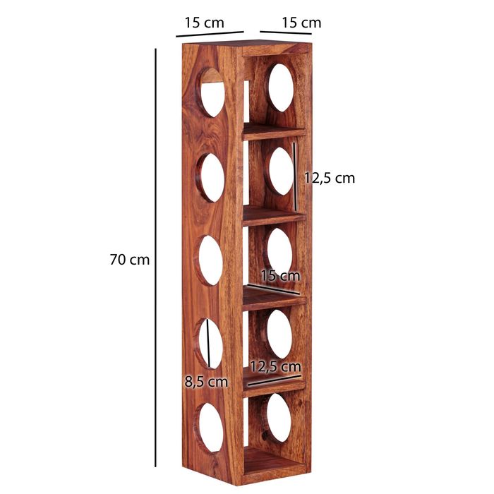 FineBuy Weinregal Massiv-Holz Regal Wandmontage für 5 Flaschen 70 cm Holzregal – Maßzeichnung