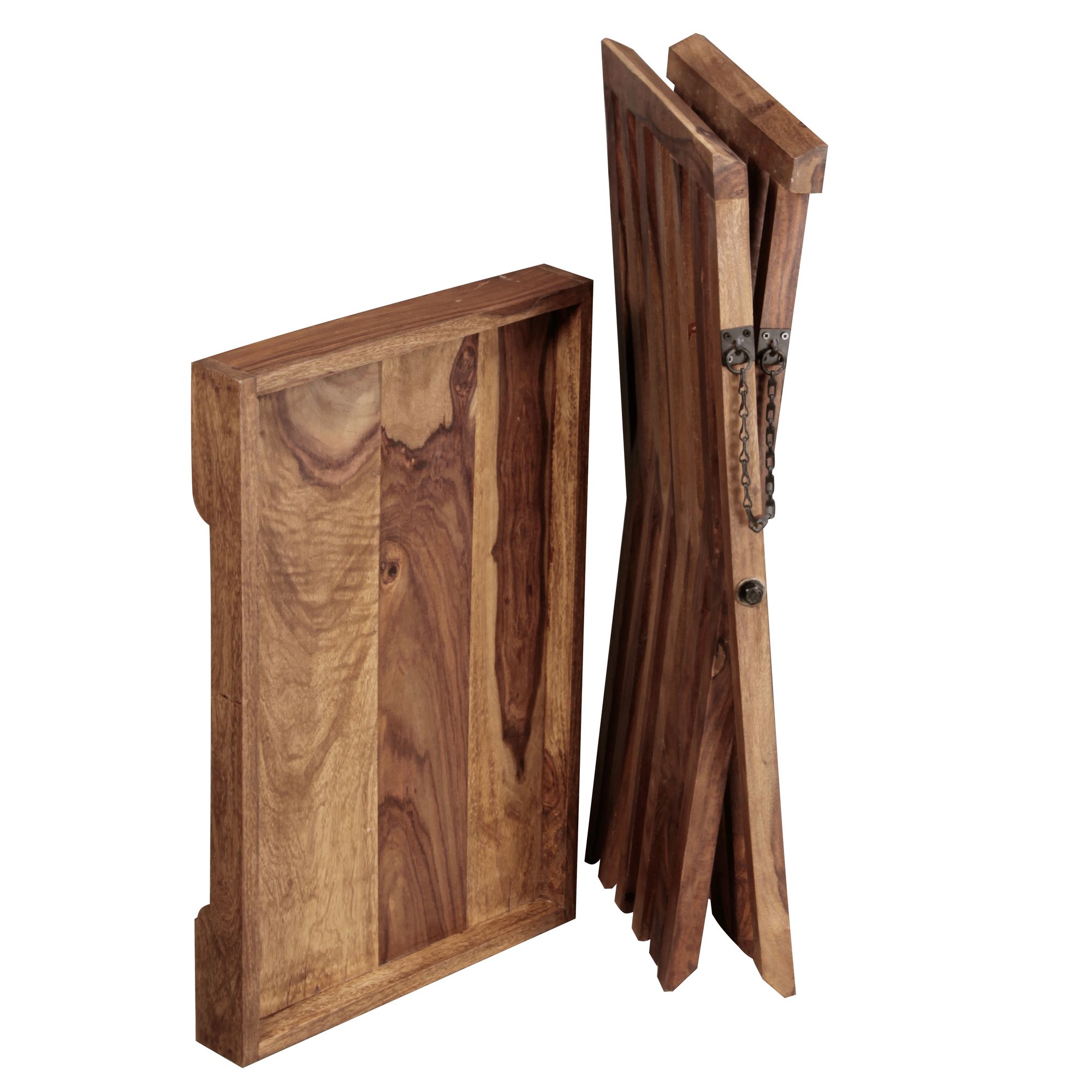 FineBuy Beistelltisch Massivholz Design Klapptisch Serviertablett und Tisch-Gestell klappbar Landhaus-Stil Couchtisch Echt-Holz Natur-Produkt | Farbe: Braun