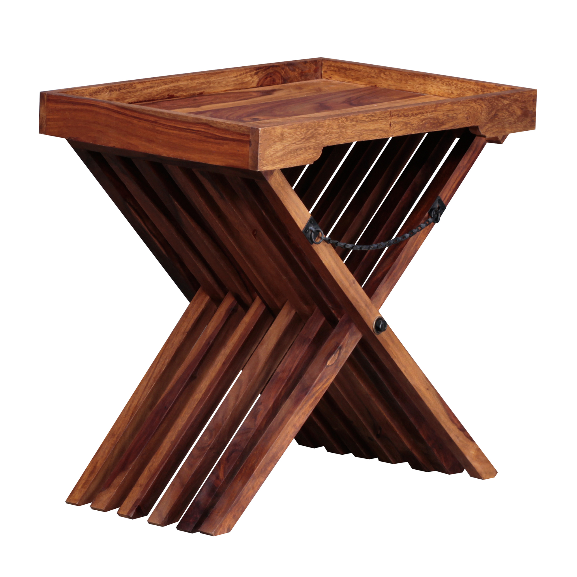 FineBuy Beistelltisch Massivholz Design Klapptisch Serviertablett und Tisch-Gestell klappbar Landhaus-Stil Couchtisch Echt-Holz Natur-Produkt | Farbe: Braun