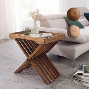 FineBuy Beistelltisch Massivholz Design Klapptisch Serviertablett und Tisch-Gestell klappbar Landhaus-Stil Couchtisch Echt-Holz Natur-Produkt 5799