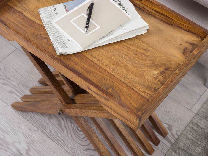 FineBuy Beistelltisch klappbar Massiv-Holz Couchtisch Klapptisch Serviertablett – Maßzeichnung
