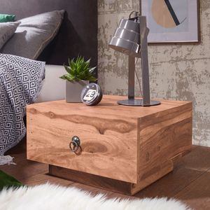 FineBuy Design Nachttisch Massiv-Holz 40x40x25 cm, Moderne Nacht-Kommode mit Schublade, Nachtschrank Natur-Holz Nachtkonsole
