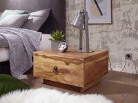 Nachttisch Sheesham Massivholz niedrig Nachtkästchen mit Schublade Nachtkonsole – Ansicht 2