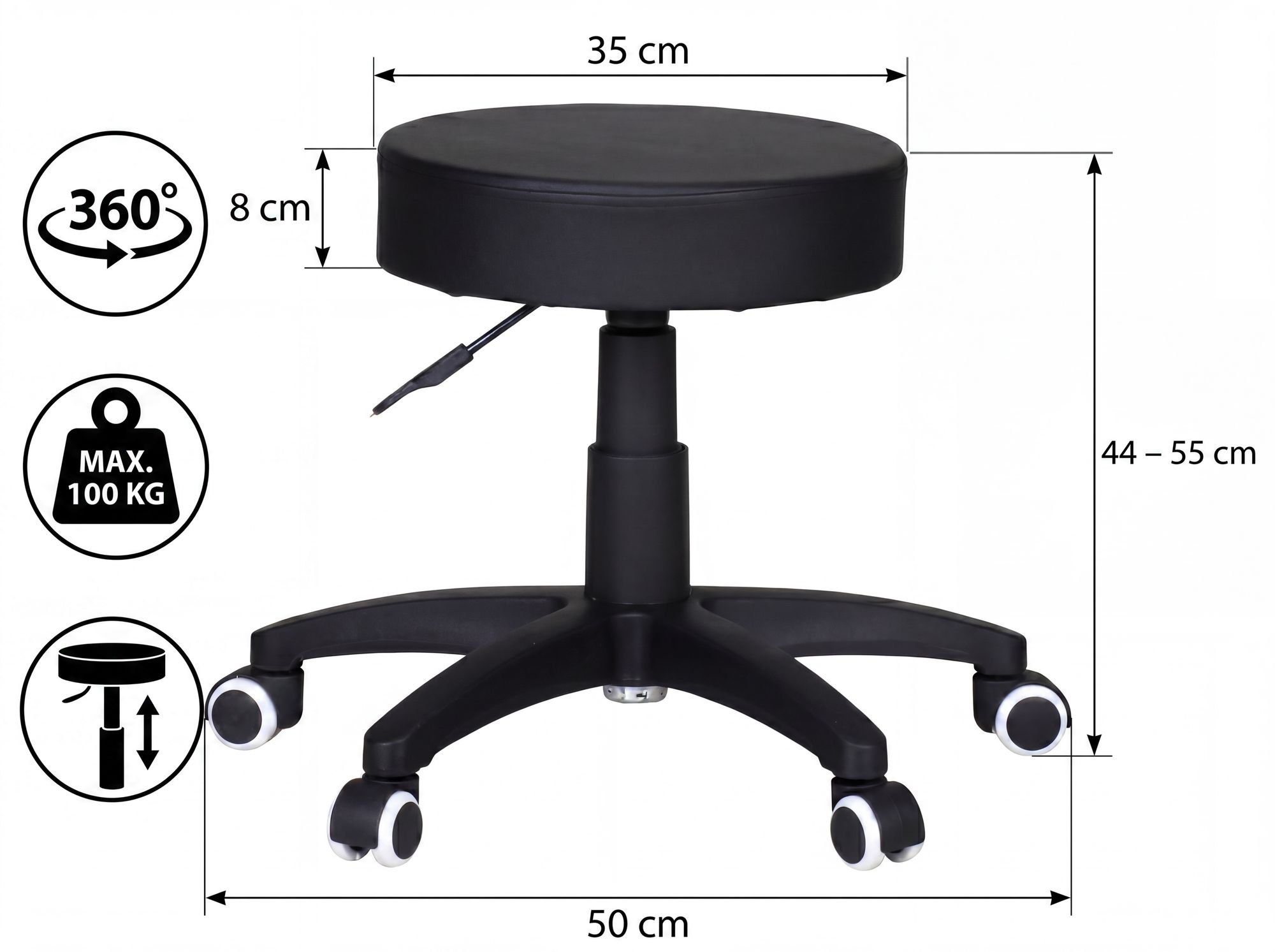 Rollhocker Arbeitshocker Drehstuhl Praxishocker Kosmetikhocker Arbeitsstuhl – Ansicht 3