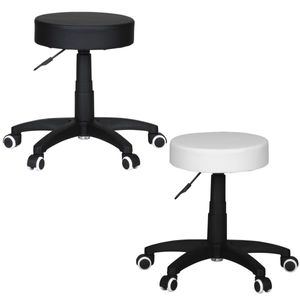 SV42893 FineBuy Hocker Design Arbeitshocker verstellbar Bezug Kunstleder Schwarz Sitzhocker Rollen Rollhocker gepolstert ohne Lehne Praxishocker auf Rollen Arzthocker Hartbodenrollen höhenverstellbar 5831