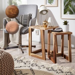 SV42907 FineBuy 2er Set Beistelltisch Massivholz Design Wohnzimmer-Tisch eckig Nachttisch Satztisch Landhaus-Stil Naturprodukt 5842