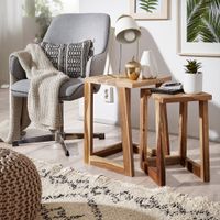 FineBuy 2er Set Beistelltisch Massivholz Wohnzimmer-Tisch Nachttisch Satztisch – Ansicht 1