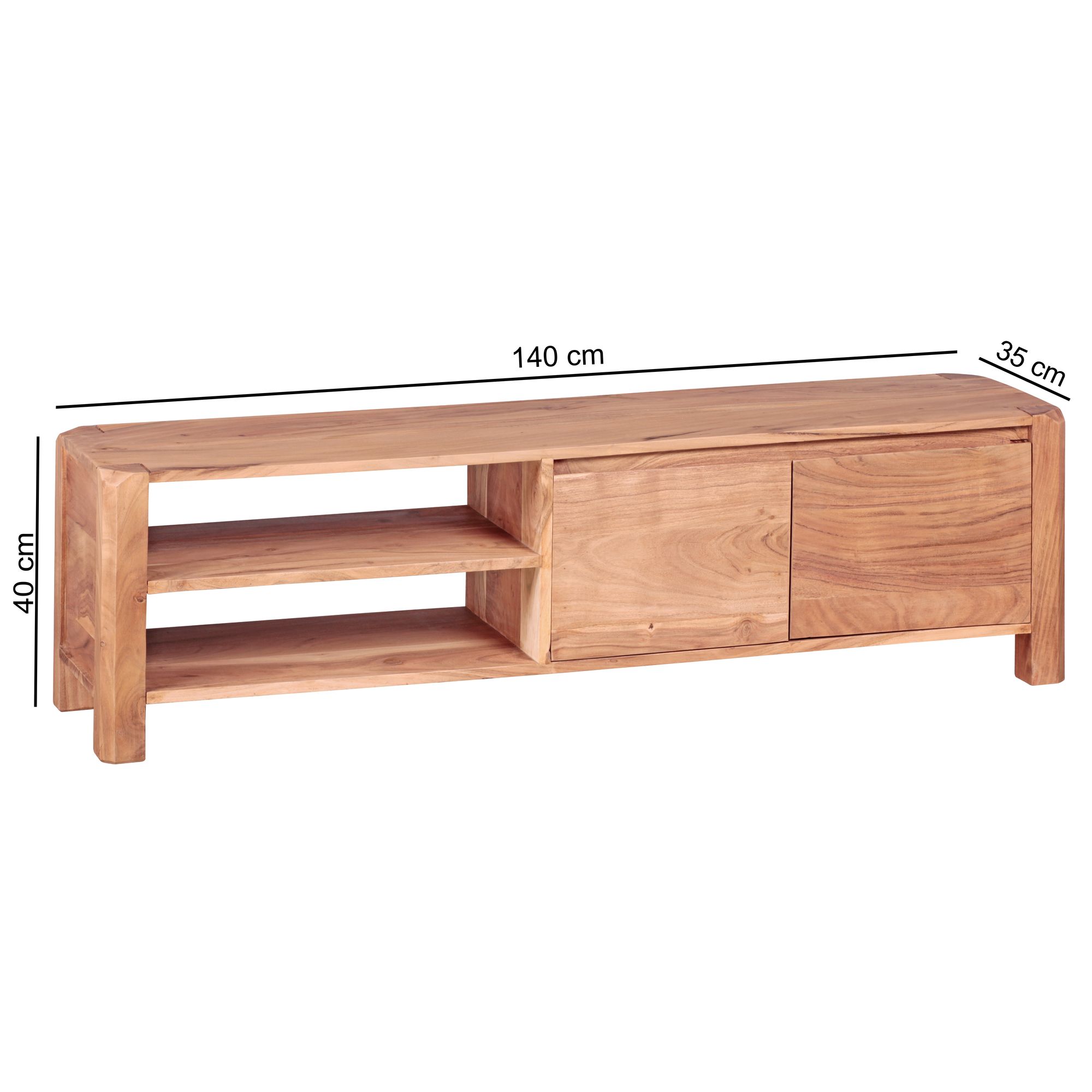 FineBuy Lowboard Massivholz Kommode 140 cm TV-Board Ablage-Fächer Landhaus-Stil Unterschrank 40 cm TV-Möbel | Farbe: Braun