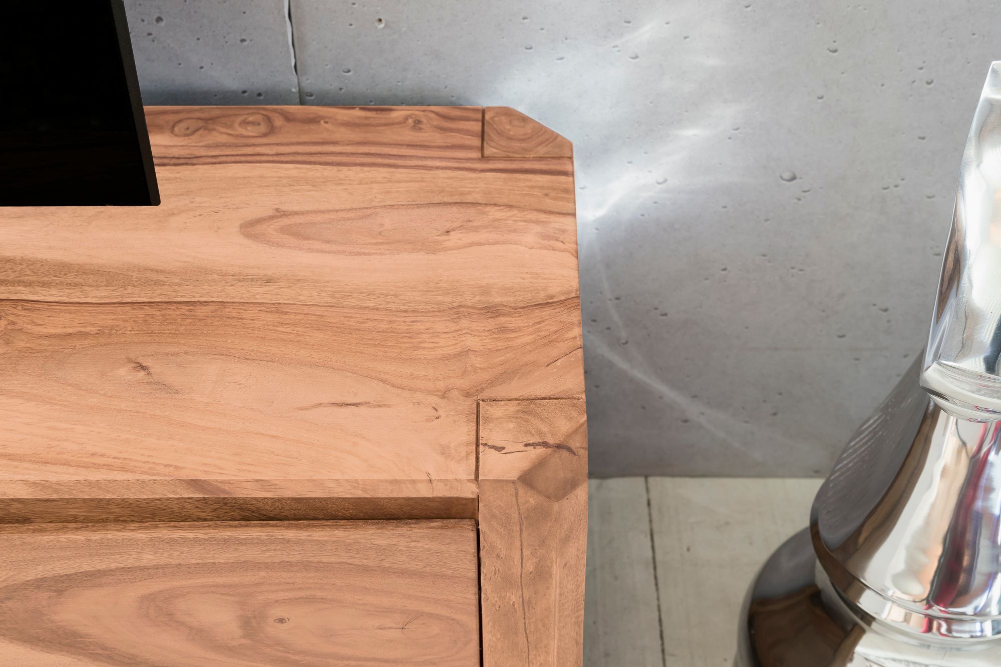 FineBuy Lowboard Massivholz Kommode 140 cm TV-Board Ablage-Fächer Landhaus-Stil Unterschrank 40 cm TV-Möbel | Farbe: Braun