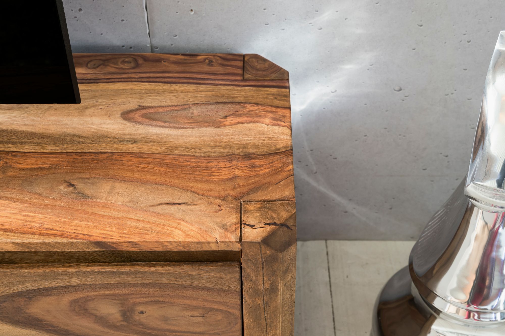 FineBuy Lowboard Massivholz Kommode 140 cm TV-Board Ablage-Fächer Landhaus-Stil Unterschrank 40 cm TV-Möbel | Farbe: Braun