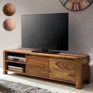 FineBuy Lowboard Massivholz Kommode 140 cm TV-Board Ablage-Fächer Landhaus-Stil Unterschrank 40 cm TV-Möbel 5890