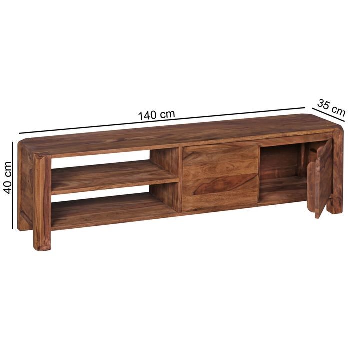 FineBuy Lowboard Massivholz Kommode 140 cm TV-Board Landhaus-Stil 40 cm TV-Möbel – Maßzeichnung