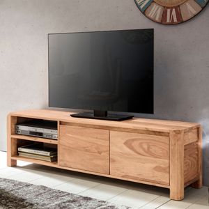 FineBuy Lowboard Massivholz Kommode 140 cm TV-Board Ablage-Fächer Landhaus-Stil Unterschrank 40 cm TV-Möbel 5890
