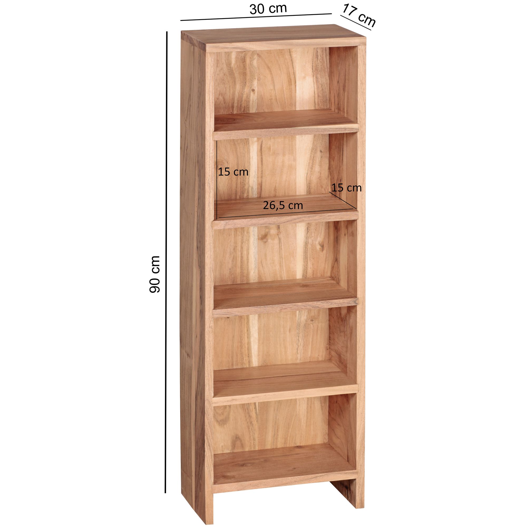 FineBuy CD Regal Massivholz Standregal 90 cm hoch CD-Aufbewahrung 5 Fächer Bücherregal Natur Landhaus-Stil | Farbe: Gelb