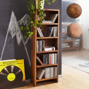 SV42959 FineBuy CD Regal Massivholz Standregal 90 cm hoch CD-Aufbewahrung 5 Fächer Bücherregal Natur Landhaus-Stil