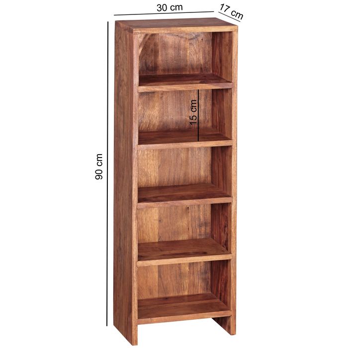 FineBuy CD Regal Massivholz Standregal 90 cm CD-Aufbewahrung Landhaus 5 Fächer – Maßzeichnung