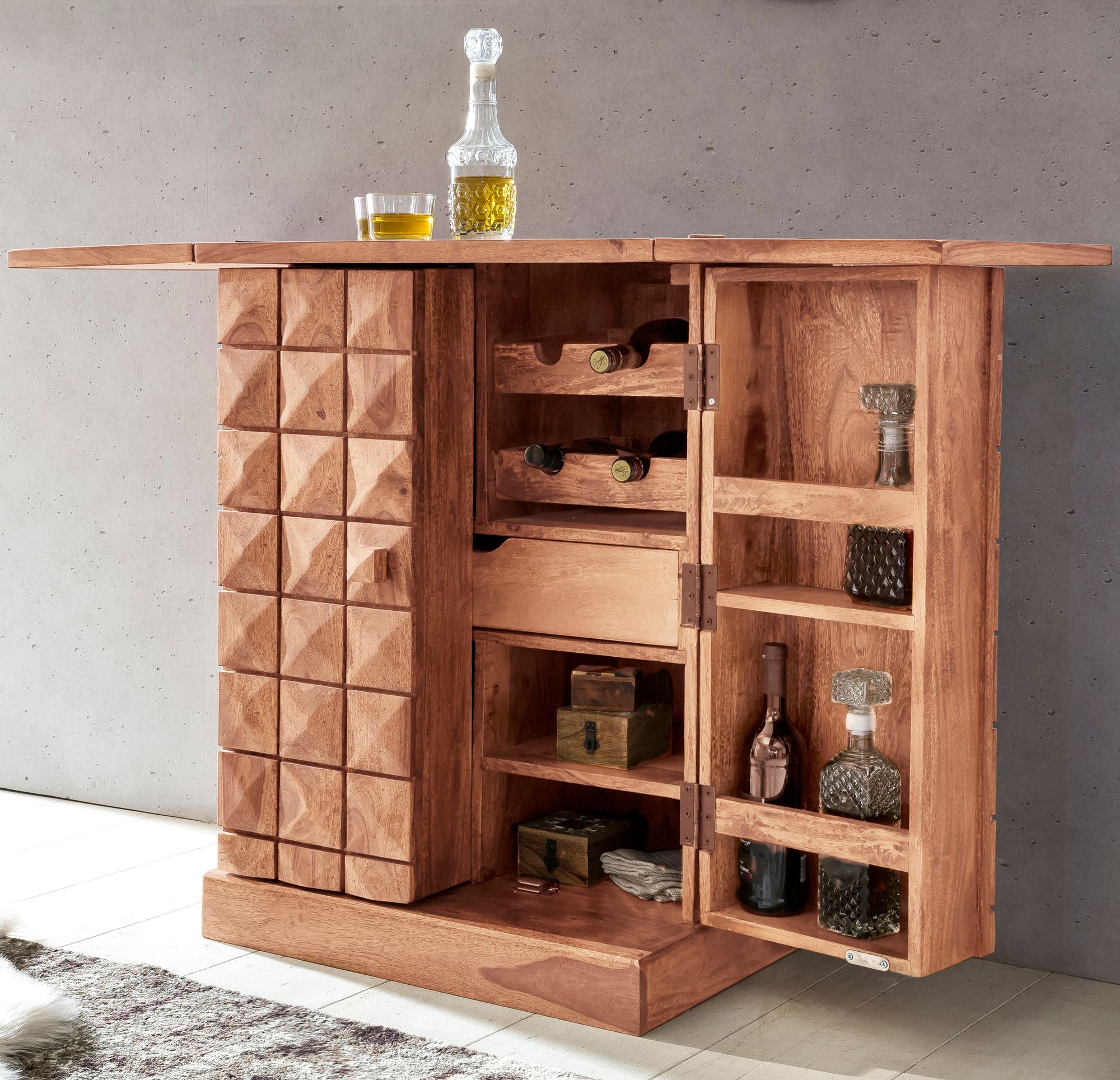 FineBuy Hausbar LUCCA Massivholz Weinbar Weinschrank Barschrank ...