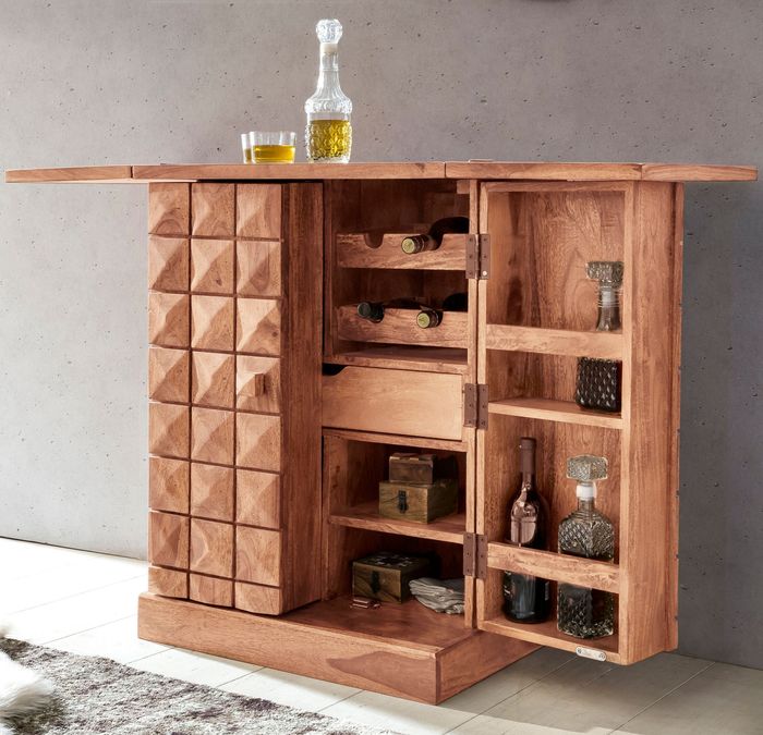 FineBuy Hausbar Massivholz Weinbar Weinschrank Kleiner Barschrank Alkoholschrank