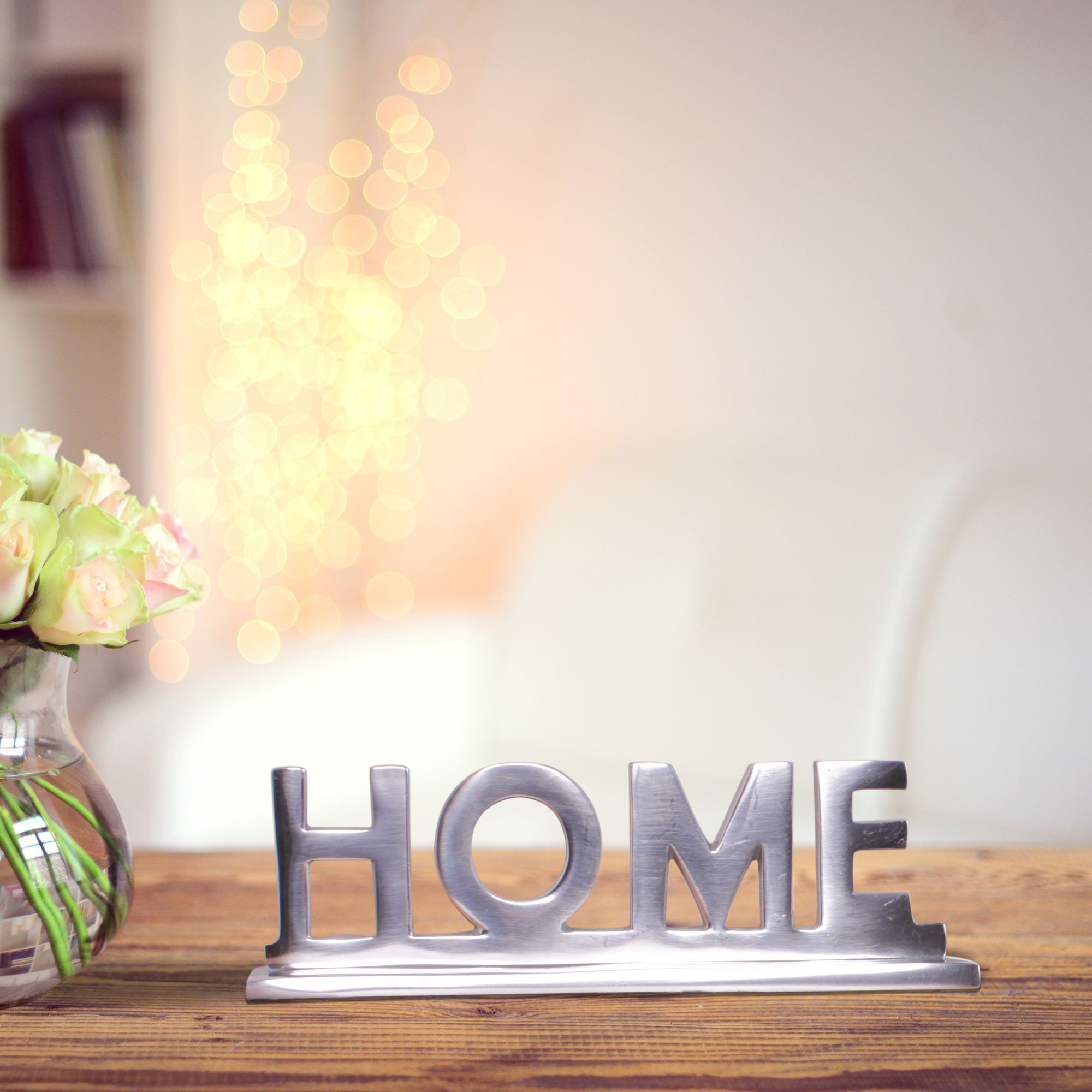 FineBuy Home Deko Schriftzug Design Wohnzimmer Ess-Tisch- Dekoration Wohnung Alu Aluminium Wohndeko Silber 22 cm | Farbe: Silber