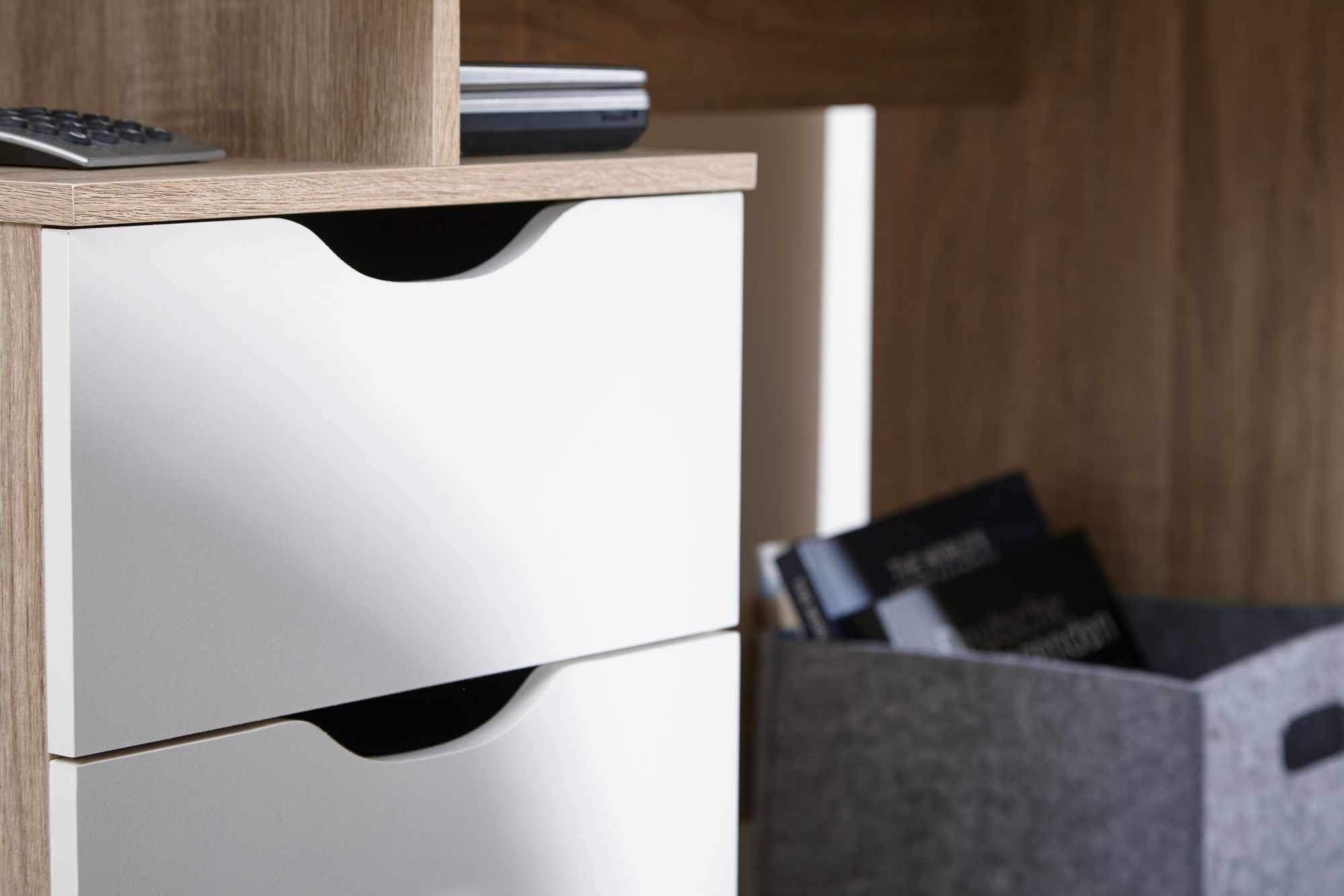 FineBuy Schreibtisch MASSA 120 x 76 x 53 cm mit 3 Schubladen in Sonoma Weiß, Computertisch modern für Jugendliche, Laptoptisch platzsparend mit Ablage | Farbe: Grau