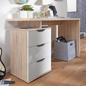 FineBuy Schreibtisch MASSA 120 x 76 x 53 cm mit 3 Schubladen in Sonoma Weiß, Computertisch modern für Jugendliche, Laptoptisch platzsparend mit Ablage 4250950252448