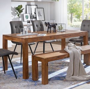 FineBuy Esstisch Massivholz Sheesham Esszimmer-Tisch Holztisch Design Küchentisch Landhaus-Stil braun Größe wählbar 6148