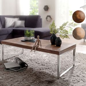 SV43399 FineBuy Couchtisch 120 x 60 x 40 cm Massiv Holz Tisch, Massiver Design Wohnzimmertisch aus Massivholz, Beistelltisch Rechteckig Braun 6151