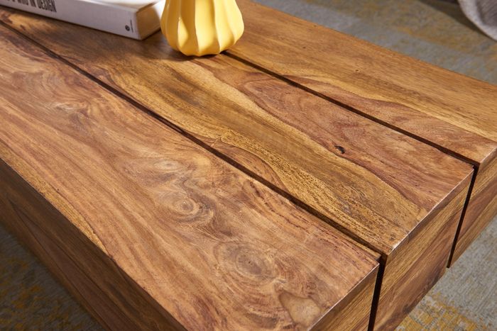 FineBuy Couchtisch rechteckig Massivholz 120 cm Block Design Wohnzimmertisch – Maßzeichnung