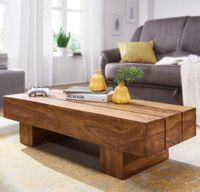 FineBuy Couchtisch rechteckig Massivholz 120 cm Block Design Wohnzimmertisch – Ansicht 1