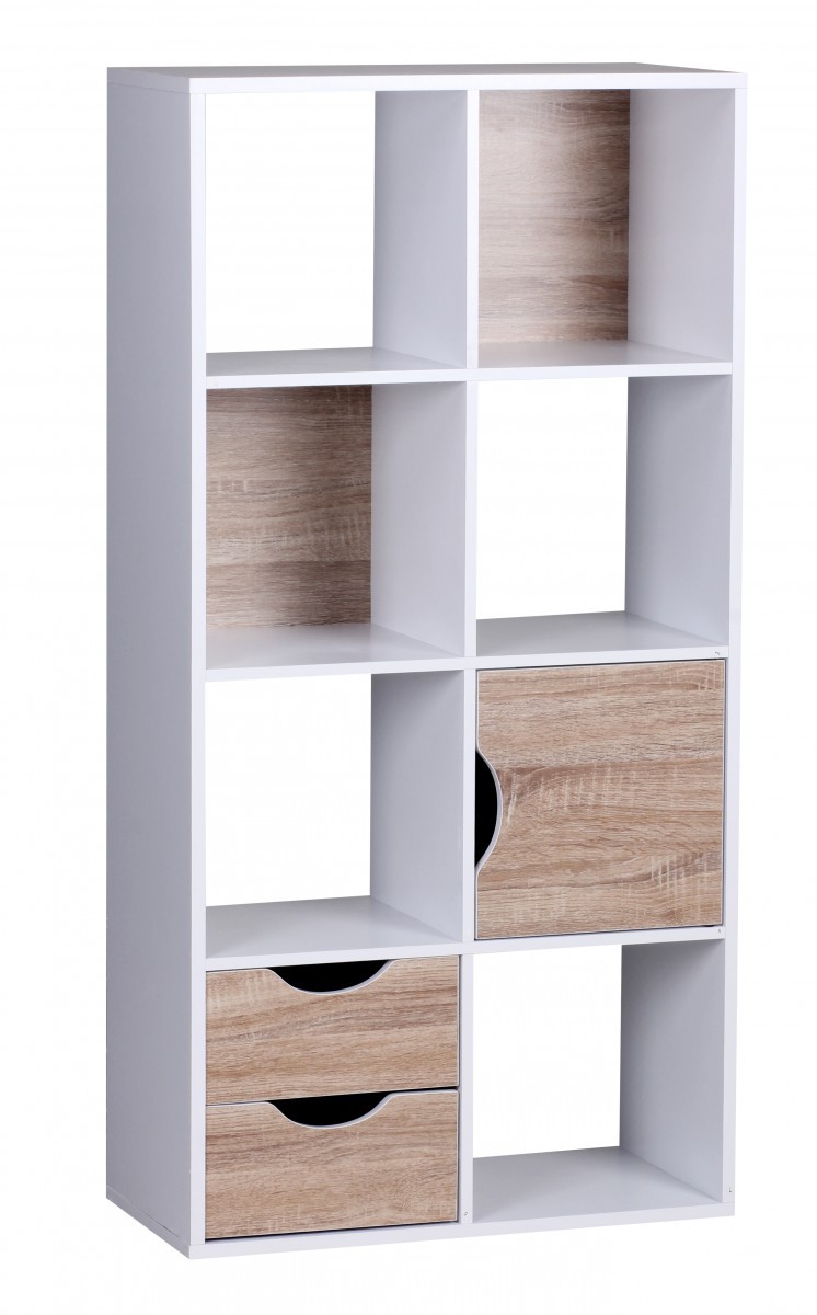 FineBuy Design Bücherregal MASSA Modern Holz Weiß mit Türen Sonoma Eiche Ablagefächer Standregal freistehend Größe wählbar | Farbe: Weiß