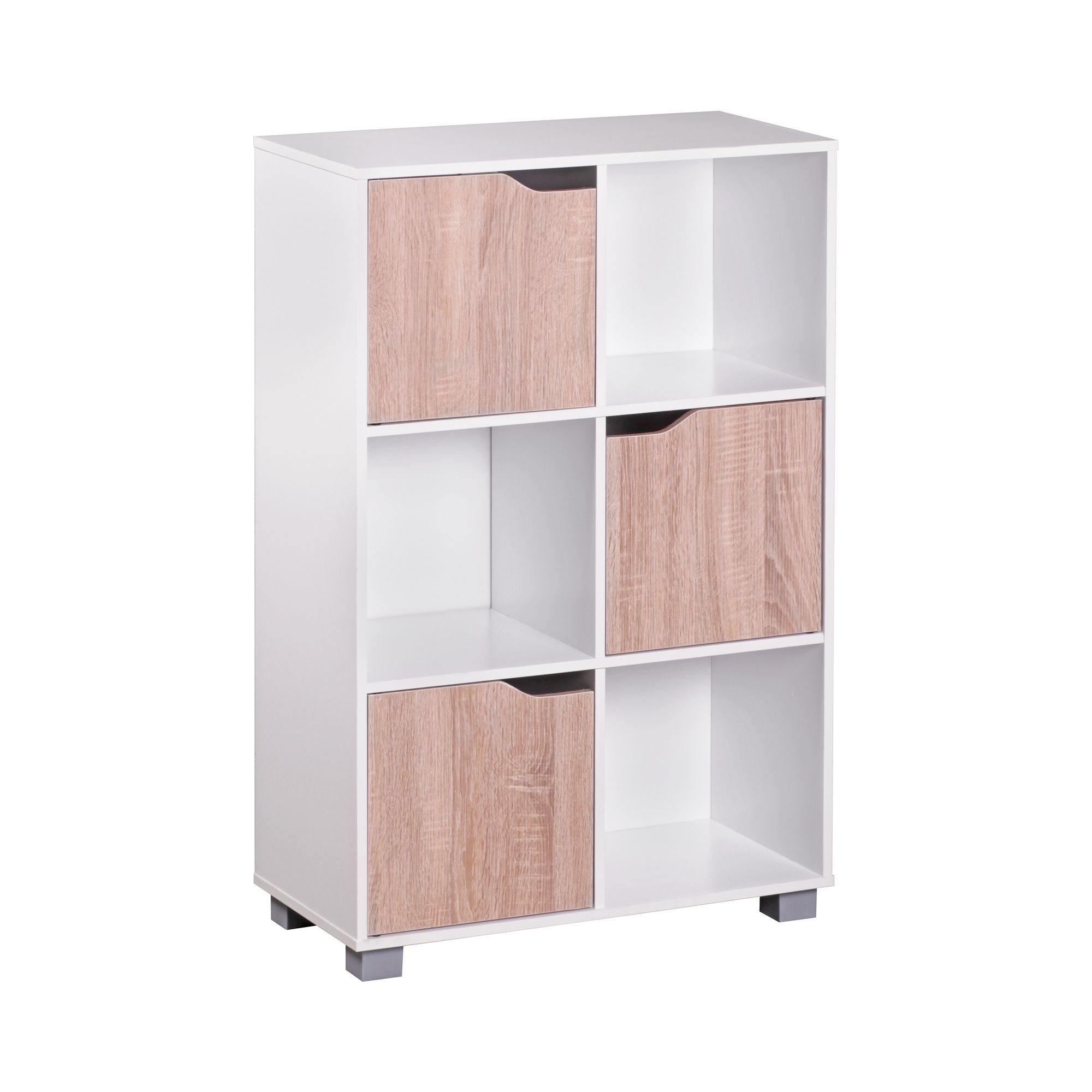 FineBuy Design Bücherregal MASSA Modern Holz Weiß mit Türen Sonoma Eiche Ablagefächer Standregal freistehend Größe wählbar | Farbe: Weiß