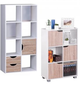 SV43454 FineBuy Design Bücherregal MASSA Modern Holz Weiß mit Türen Sonoma Eiche Ablagefächer Standregal freistehend Größe wählbar 6183