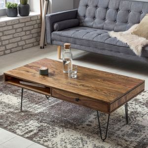 FineBuy Couchtisch HARLEM Massiv-Holz 110 cm breit Wohnzimmer-Tisch Design Metallbeine Landhaus-Stil Beistelltisch 6204