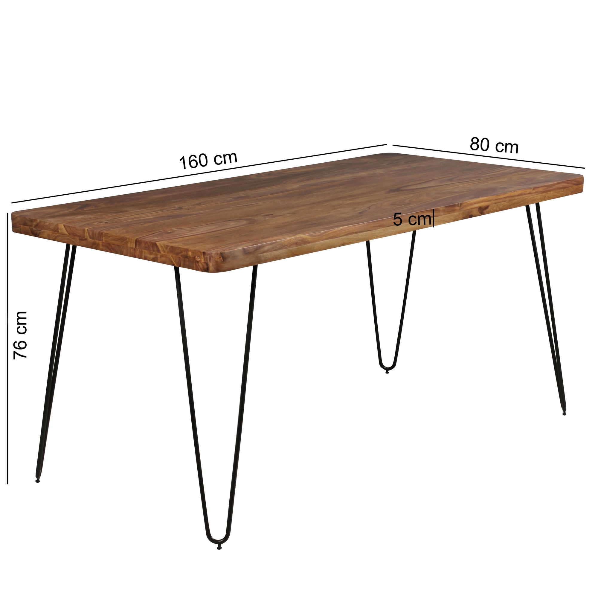 FineBuy Massiver Esstisch HARLEM Sheesham Massiv Holz, Esszimmertisch Massivholz mit Design Metall Beinen, Holztisch Tisch Esszimmer, Küchentisch | Farbe: Braun