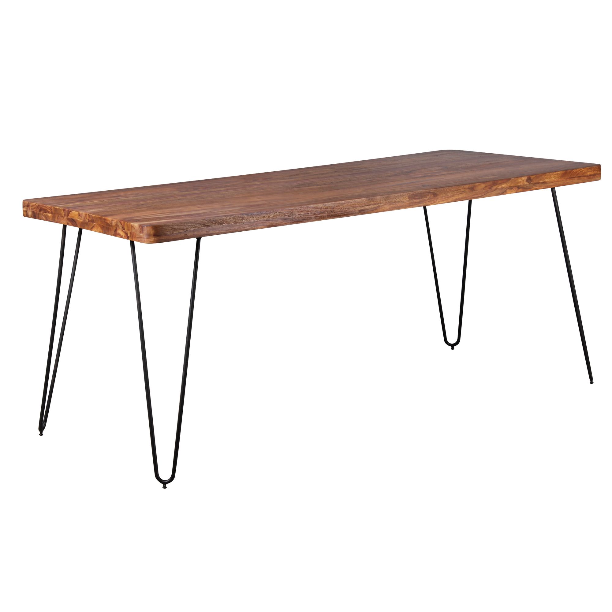 FineBuy Massiver Esstisch HARLEM Sheesham Massiv Holz, Esszimmertisch Massivholz mit Design Metall Beinen, Holztisch Tisch Esszimmer, Küchentisch | Farbe: Braun
