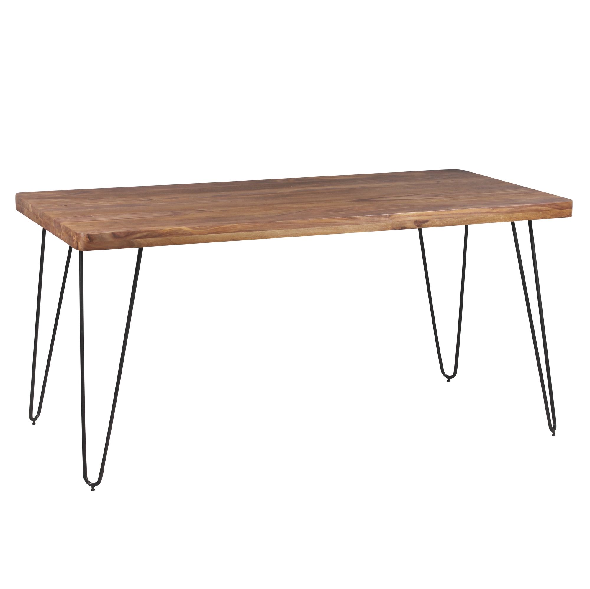 FineBuy Massiver Esstisch HARLEM Sheesham Massiv Holz, Esszimmertisch Massivholz mit Design Metall Beinen, Holztisch Tisch Esszimmer, Küchentisch | Farbe: Braun